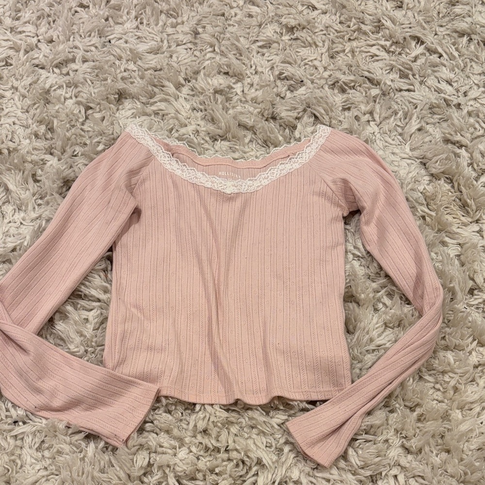 Hollister Pink Lace Trim Ribbed Women's Top